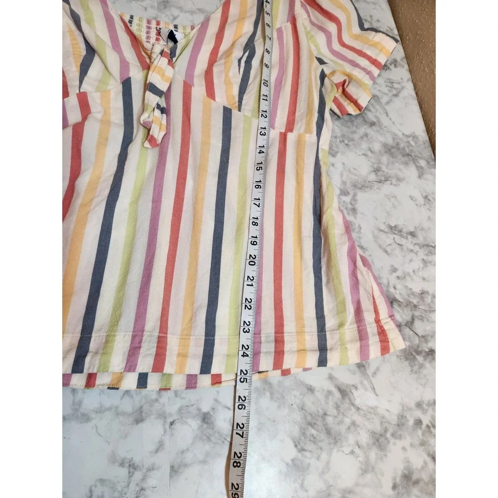 Old‎ Navy Womens Large Multicolor Stripe V-Neck Tie Front Smocked Back Blouse